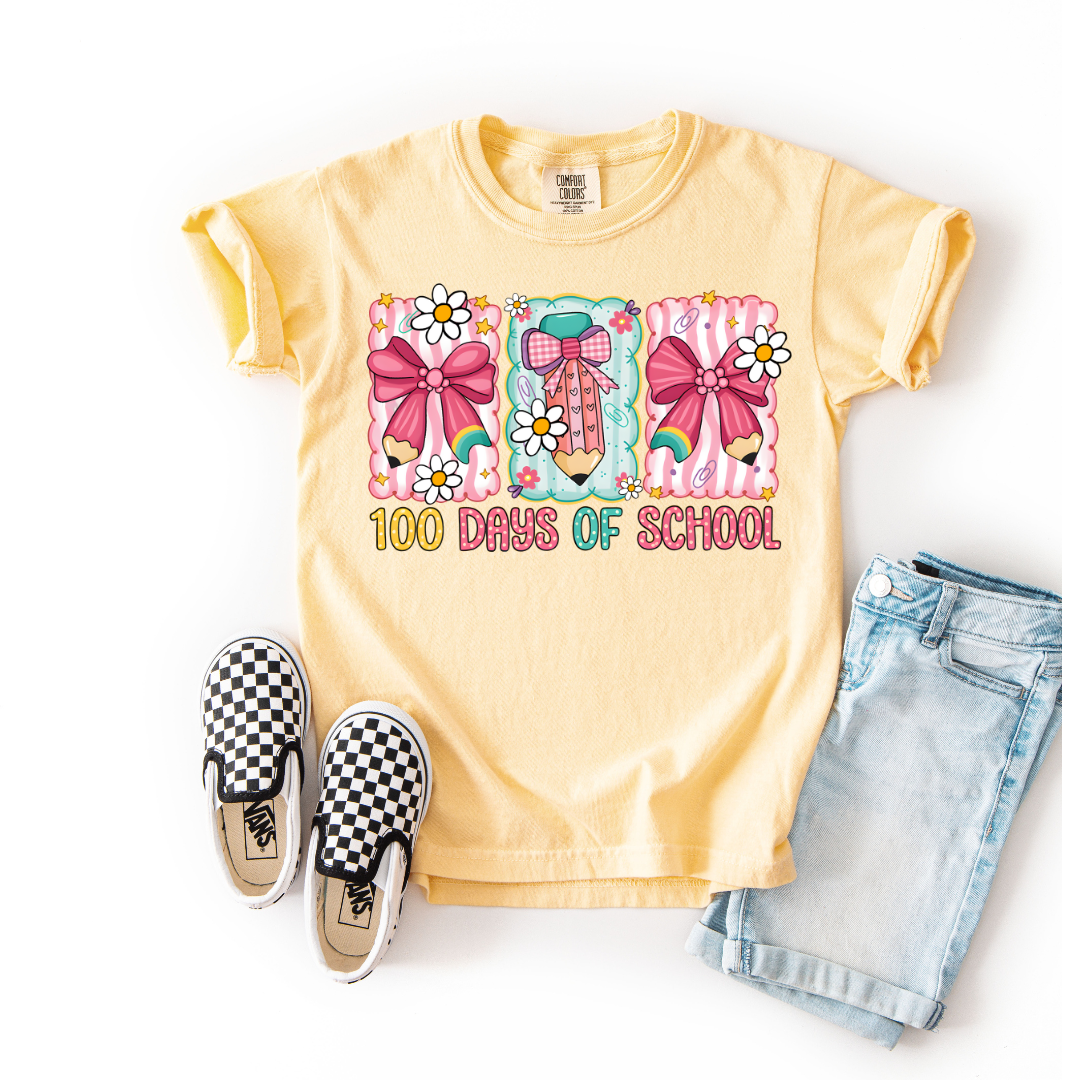 100 DAYS OF SCHOOL-PENCIL WITH BOWS-DTF TRANSFER
