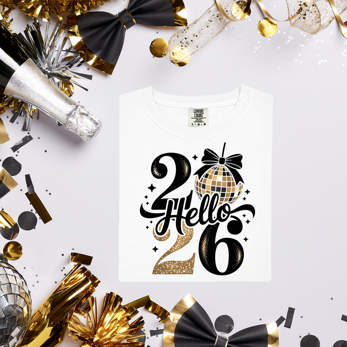 HELLO 2026 GOLD BLACK AND GOLD DISCO BALL