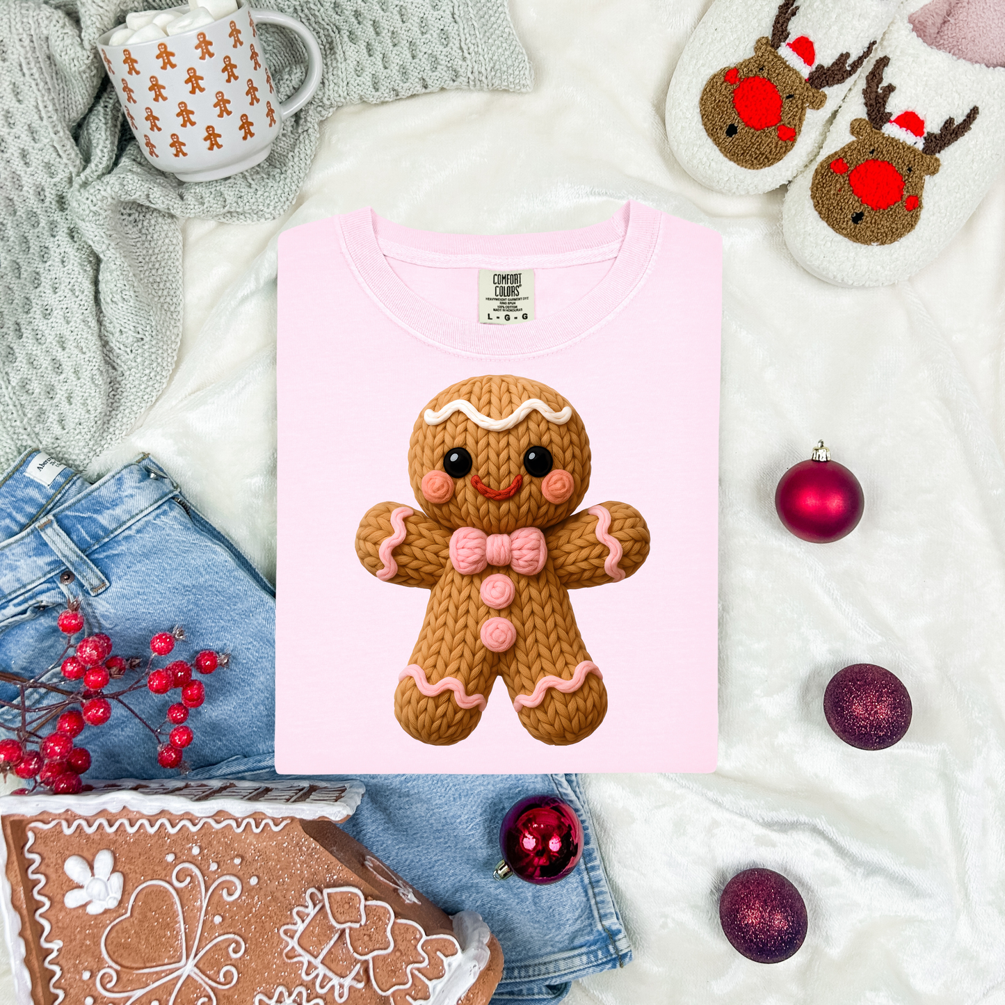 Pink Gingerbread Man Faux Yarn DTF Transfer