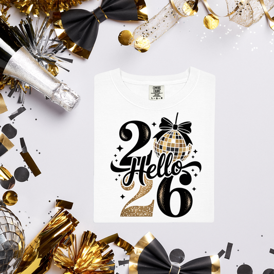HELLO 2026 GOLD BLACK AND GOLD DISCO BALL