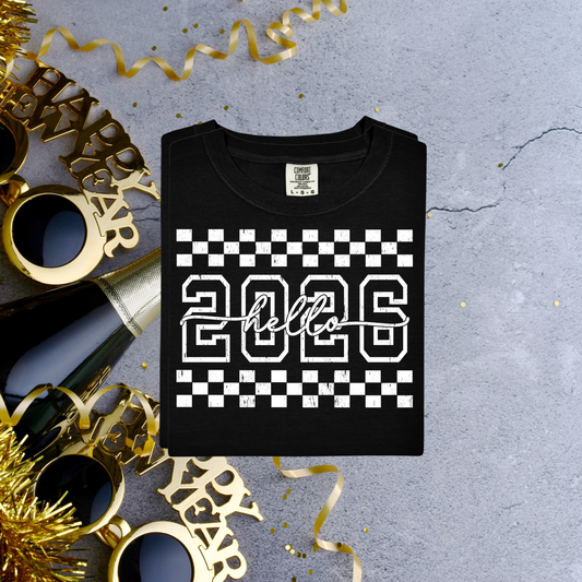 HELLO 2026 WHITE CHECKERED