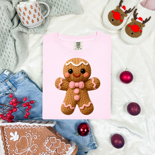 Pink Gingerbread Man Faux Yarn DTF Transfer