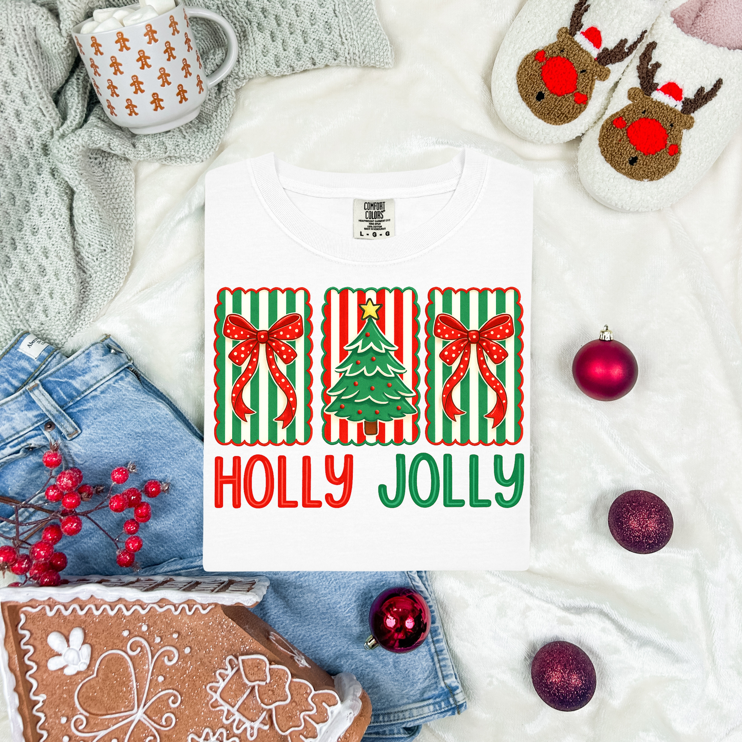 Holly Jolly Coquette with Tree and Bows DTF Transfer