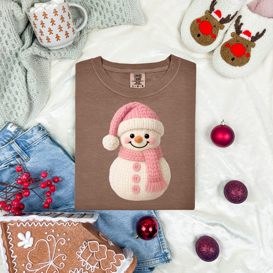 Pink Snowman Faux Yarn DTF Transfer